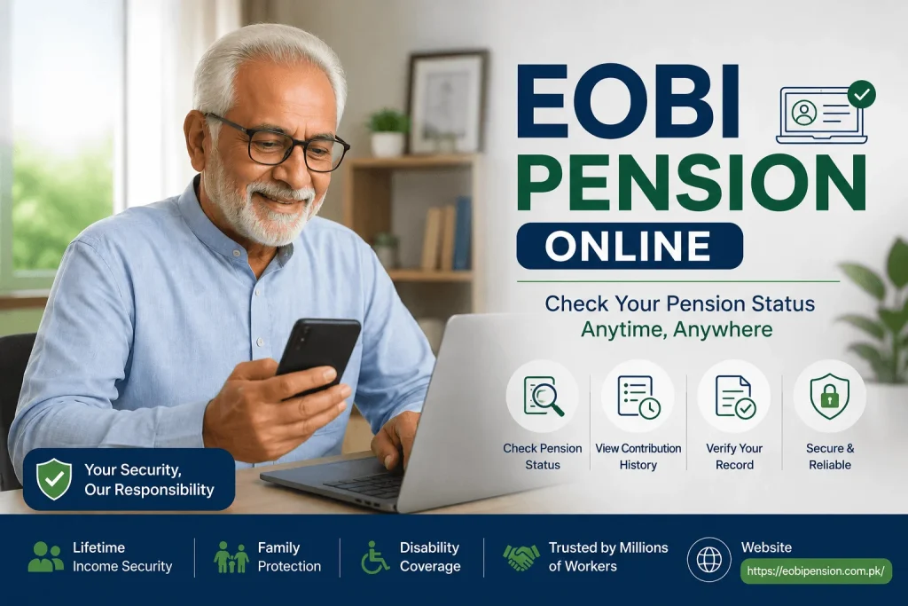Senior citizen checking EOBI pension status online via CNIC